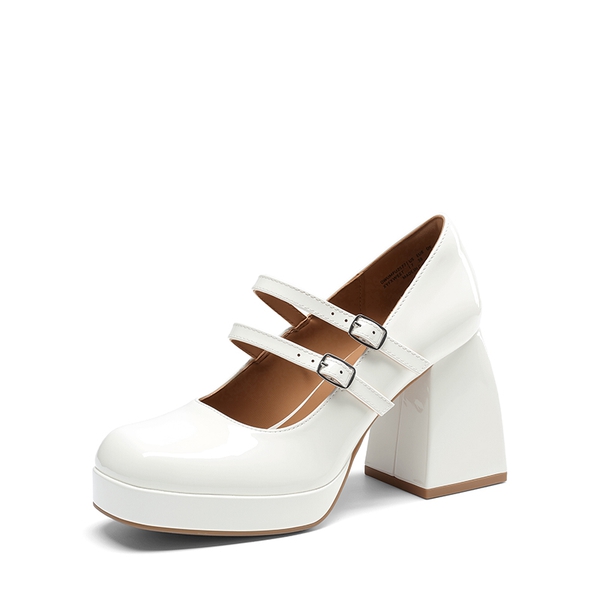 Women’s Y2K Double-Strap Chunky Mary Janes - WHITE-PAT -  0