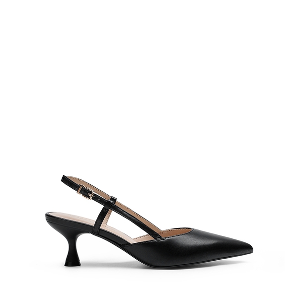 Women’s Streamlined Kitten Heel Slingback Sandals - BLACK - 2