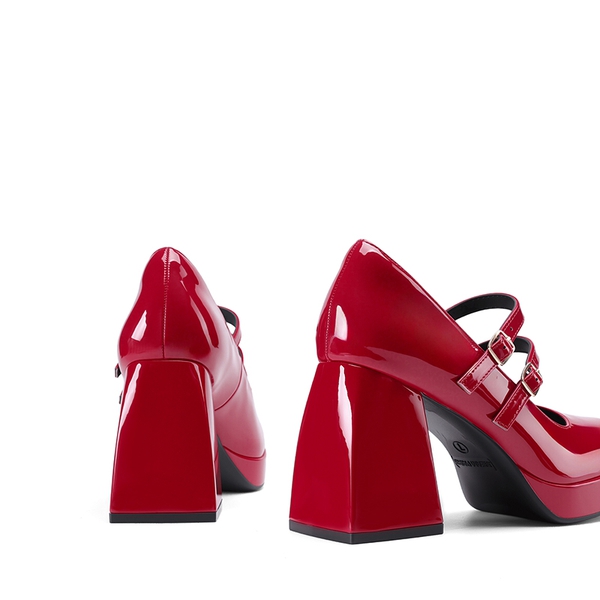 Women’s Y2K Double-Strap Chunky Mary Janes - RED-PAT - 3