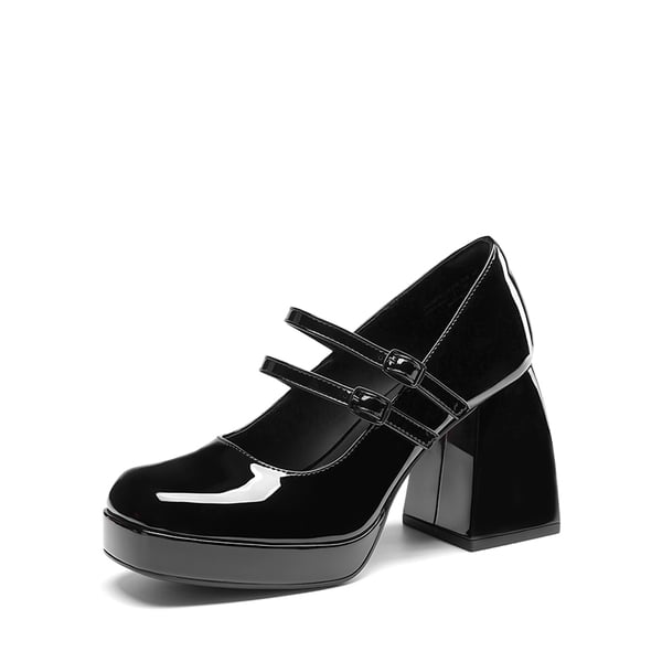 Women’s Y2K Double-Strap Chunky Mary Janes - BLACK-PAT -  0