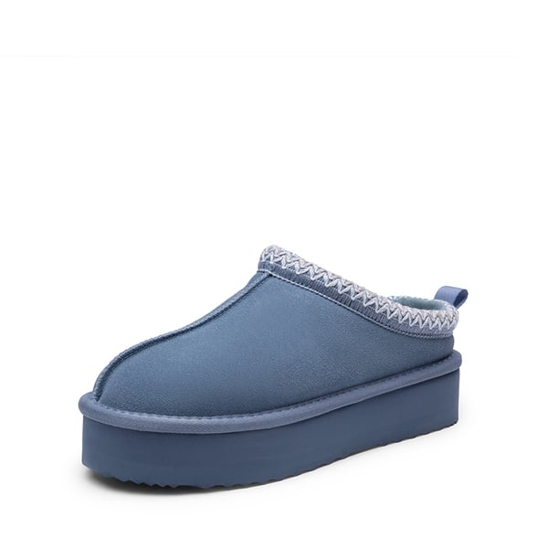 [FuzzyEasy Women's Platform Slip-on] Plush Fur-Lined Winter Platform Slippers - DARK BLUE -  0