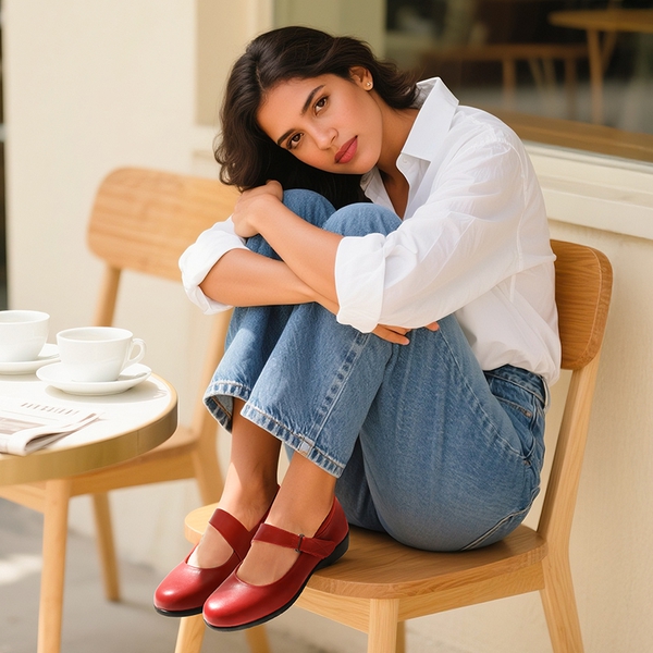 Mary Jane Non-Slip Comfortable Flats - RED - 6