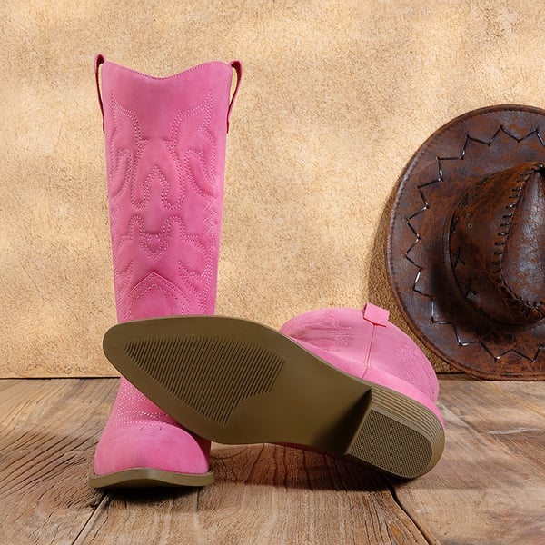 Mid Calf Western Cowboy Boots - HOT PINK - 4