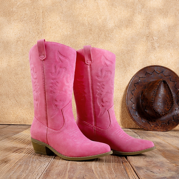 Mid Calf Western Cowboy Boots - HOT PINK - 3