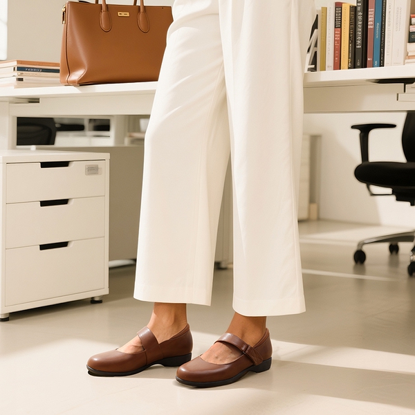 Ascenda Mary Jane Non-Slip Comfortable Flats -  [Josephine] - BROWN - 7