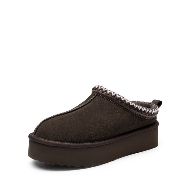 [FuzzyEasy Women's Platform Slip-on] Plush Fur-Lined Winter Platform Slippers - DARK BROWN -  0