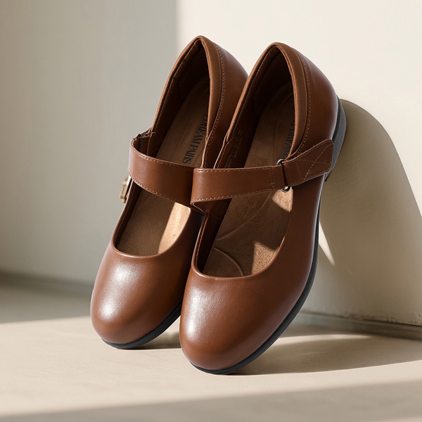 Ascenda Mary Jane Non-Slip Comfortable Flats -  [Josephine] - BROWN - 3