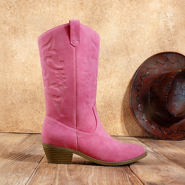 Mid Calf Western Cowboy Boots - HOT PINK - 2
