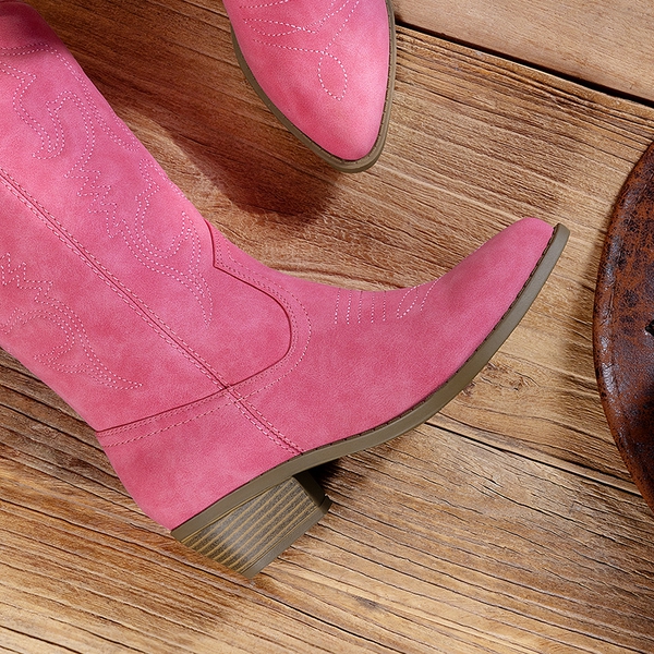 Mid Calf Western Cowboy Boots - HOT PINK - 5