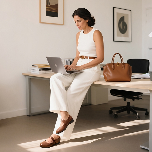 Ascenda Mary Jane Non-Slip Comfortable Flats -  [Josephine] - BROWN - 1