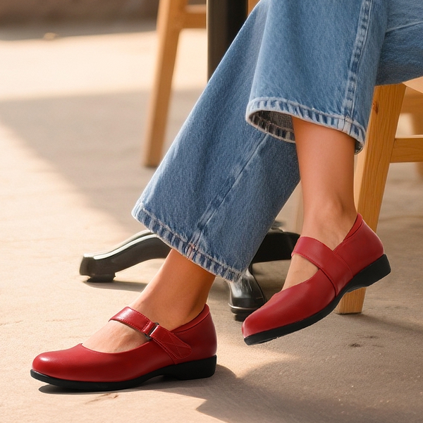 Mary Jane Non-Slip Comfortable Flats - RED - 8