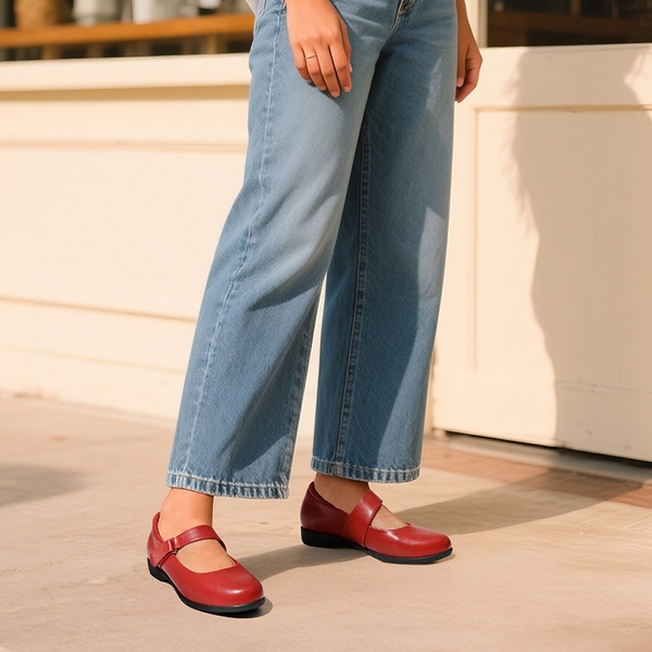Mary Jane Non-Slip Comfortable Flats - RED - 7