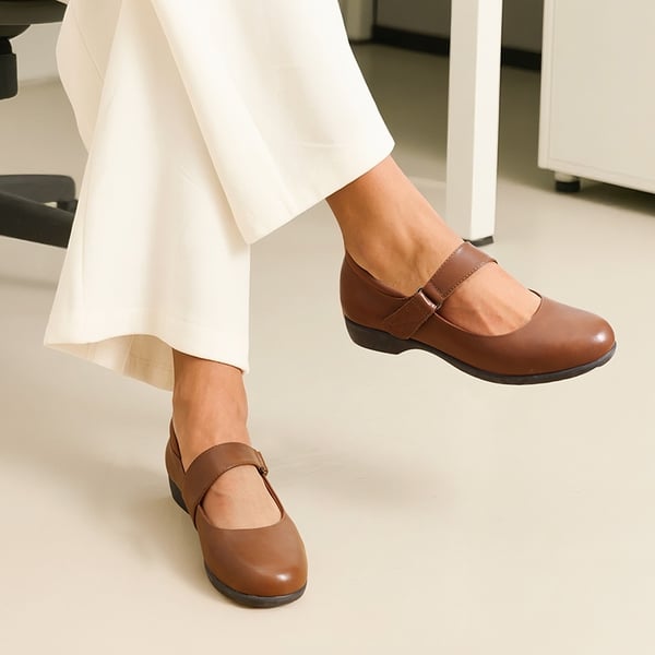 Ascenda Mary Jane Non-Slip Comfortable Flats -  [Josephine] - BROWN - 6