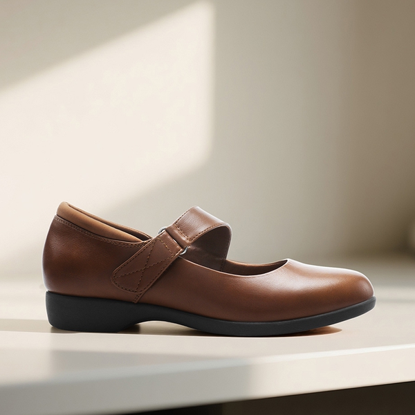 Ascenda Mary Jane Non-Slip Comfortable Flats -  [Josephine] - BROWN - 2