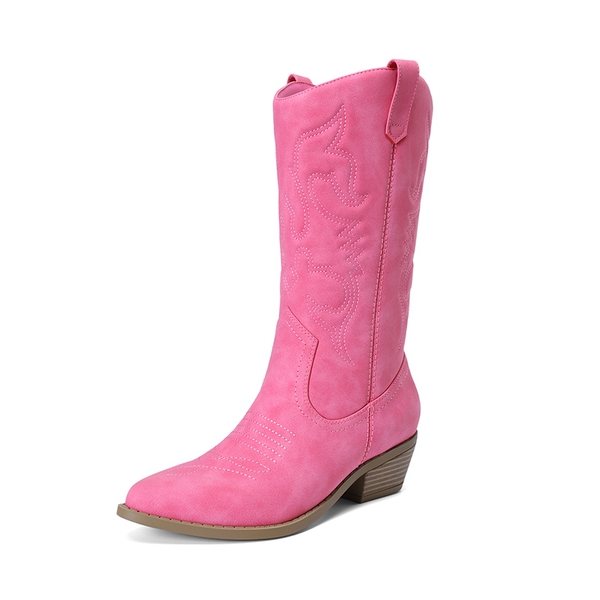 Mid Calf Western Cowboy Boots - HOT PINK -  0