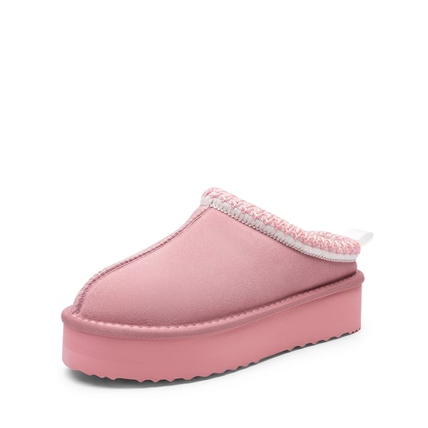 [FuzzyEasy Women's Platform Slip-on] Plush Fur-Lined Winter Platform Slippers - PINK -  0