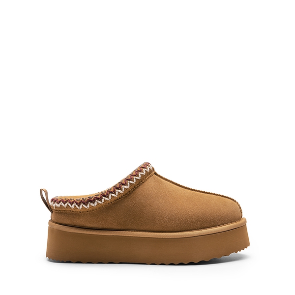 Women’s Suede Wide Toe Platform Slip-On Slippers - CHESTNUT - 1
