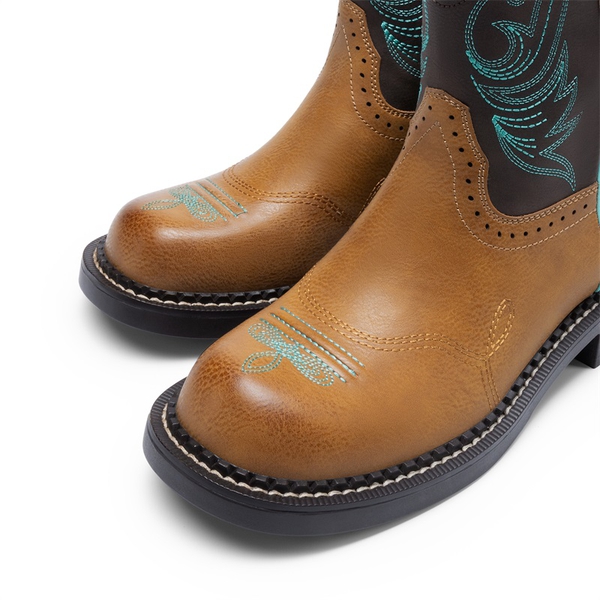 Women’s Slip-On Vintage Western Boots - TAN/BROWN - 3