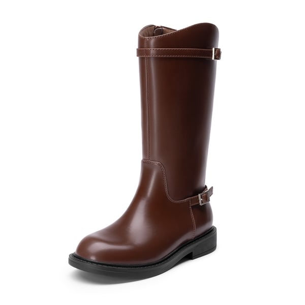 Girls’ Classic Buckle Knee-High Boots - BROWN -  0