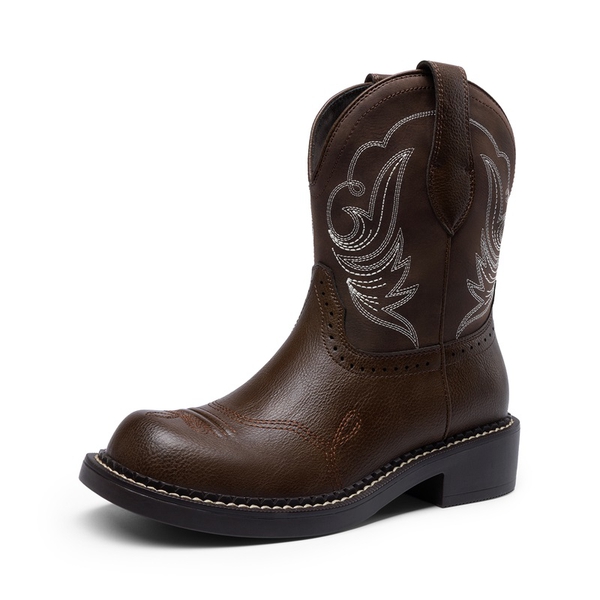 Women’s Slip-On Vintage Western Boots - ALL BROWN -  0