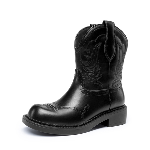 Women’s Slip-On Vintage Western Boots - BLACK -  0