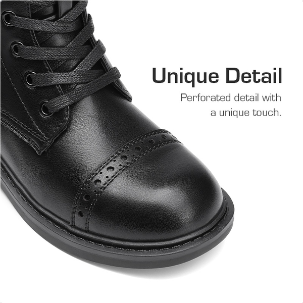 Girls’ Cushioned Side Zipper Perforated Ankle Boots - BLACK - 2