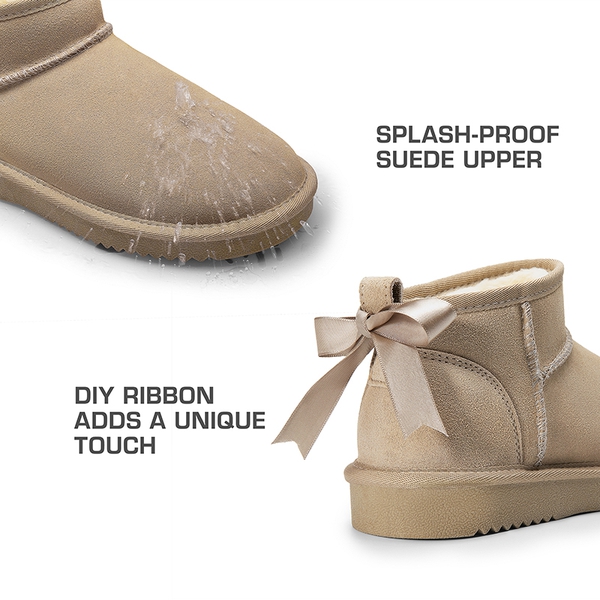 Women’s Classic Wide Toe Faux Fur Snow Boots - SAND - 4