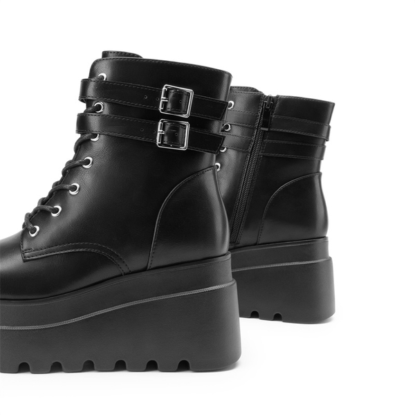Women’s Chunky Platform Ankle Boots - BLACK-PU - 4