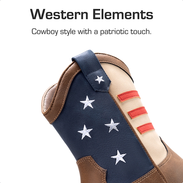 Kids’ American Flag Western Boots - BROWN/NAVY - 2