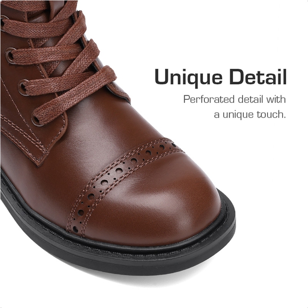 Girls’ Cushioned Side Zipper Perforated Ankle Boots - BROWN - 2
