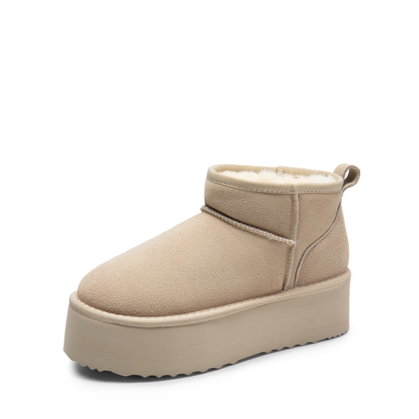 Women’s Wide Toe Platform Mini Snow Boots - SAND -  0
