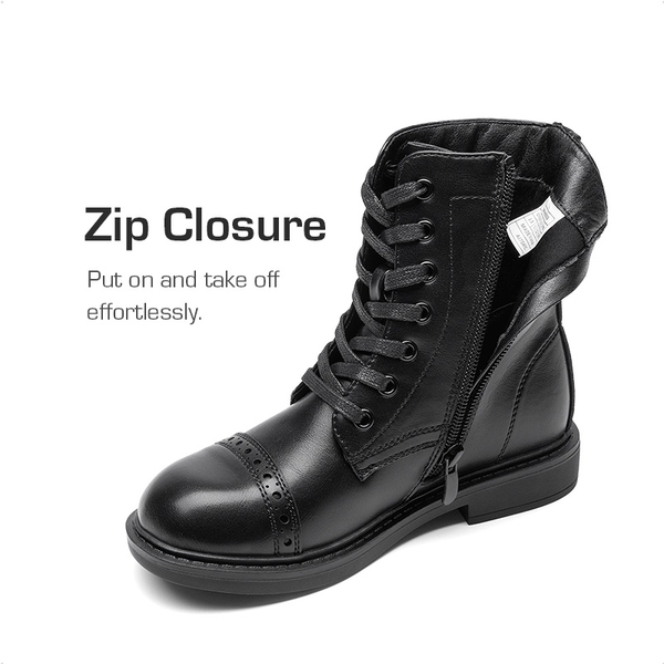 Girls’ Cushioned Side Zipper Perforated Ankle Boots - BLACK - 3