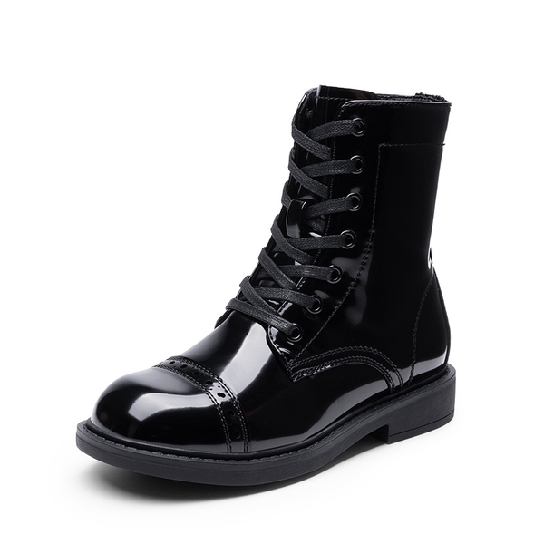 Girls’ Cushioned Side Zipper Perforated Ankle Boots - ALL BLACK -  0