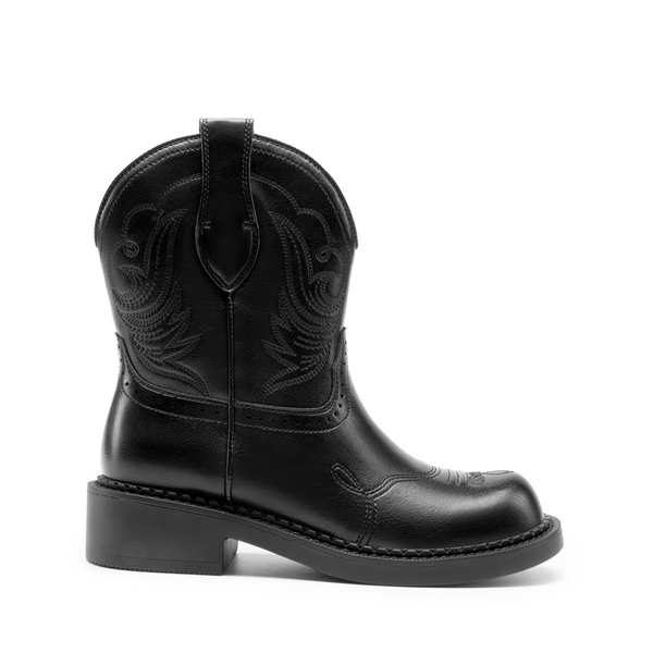 Women’s Slip-On Vintage Western Boots - BLACK - 1