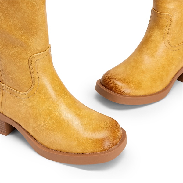 Women’s Square Toe Knee-High Boots - YELLOW - 3