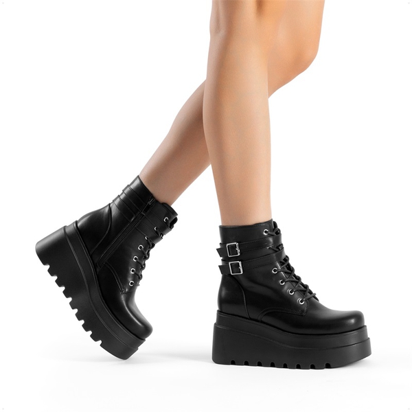 Women’s Chunky Platform Ankle Boots - BLACK-PU - 6