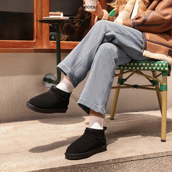 Women’s Classic Wide Toe Faux Fur Snow Boots - BLACK - 7