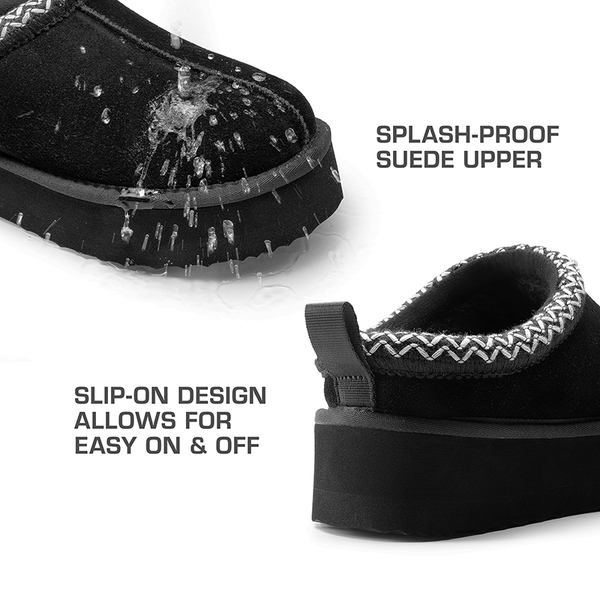 Women’s Suede Wide Toe Platform Slip-On Slippers - BLACK - 3