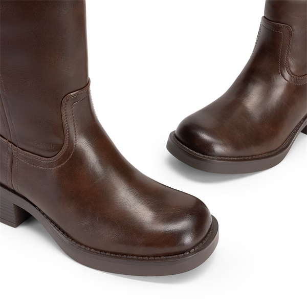 Women’s Square Toe Knee-High Boots - DARK BROWN - 3