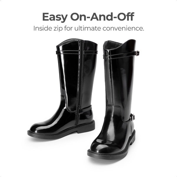 Girls’ Classic Buckle Knee-High Boots - ALL BLACK - 3