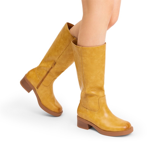 Women’s Square Toe Knee-High Boots - YELLOW - 5