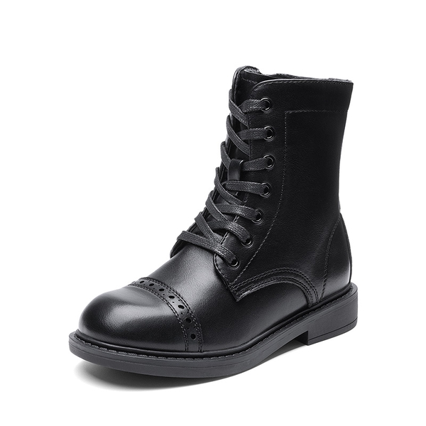 Girls’ Cushioned Side Zipper Perforated Ankle Boots - BLACK -  0