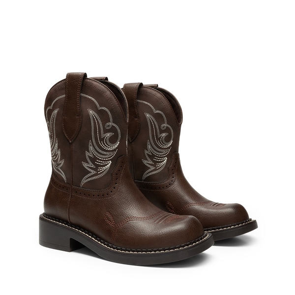 Women’s Slip-On Vintage Western Boots - ALL BROWN - 4