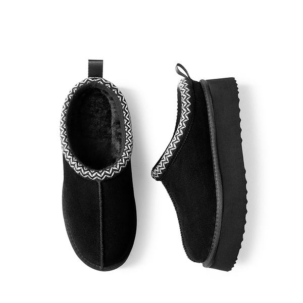 Women’s Suede Wide Toe Platform Slip-On Slippers - BLACK - 2