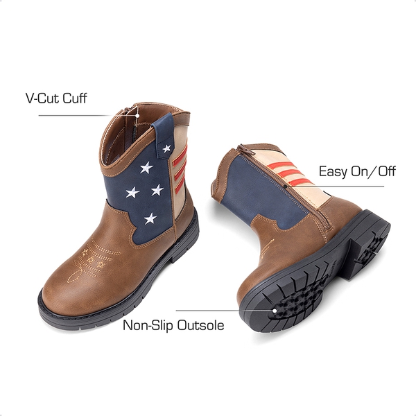 Kids’ American Flag Western Boots - BROWN/NAVY - 3