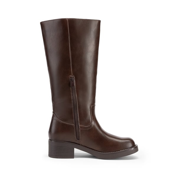 Women’s Square Toe Knee-High Boots - DARK BROWN - 1