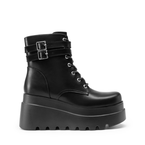 Women’s Chunky Platform Ankle Boots - BLACK-PU - 1