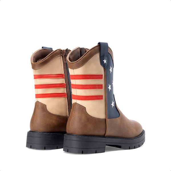 Kids’ American Flag Western Boots - BROWN/NAVY - 5