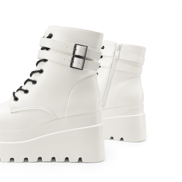 Women’s Chunky Platform Ankle Boots - WHITE - 4