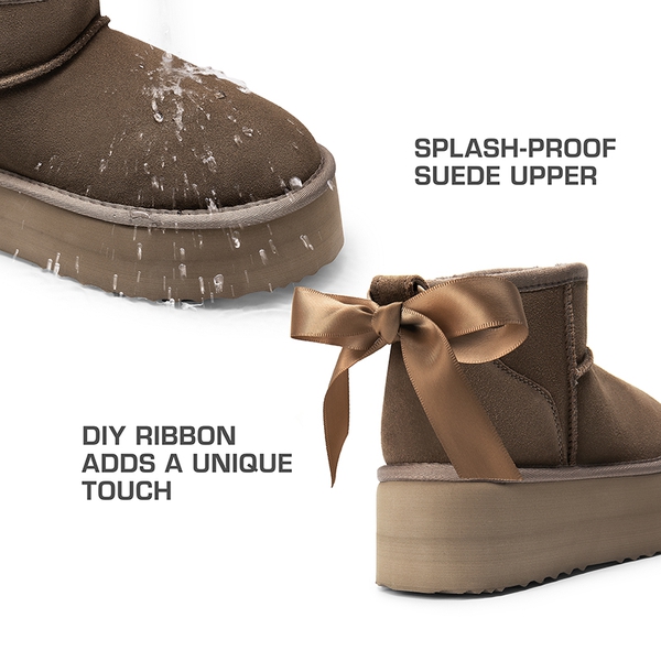 Women’s Wide Toe Platform Mini Snow Boots - TAUPE - 3